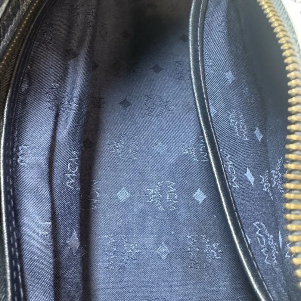 MCM Navy Blue & White Coated Canvas Viestos 2way Boston Bag Auth Vtg - Picture 14 of 16